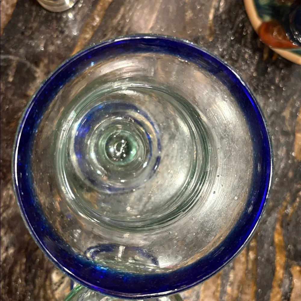 Mexican Hand Blown Cobalt Blue Thick Glass Cocktail Goblets Drink Margarita Set